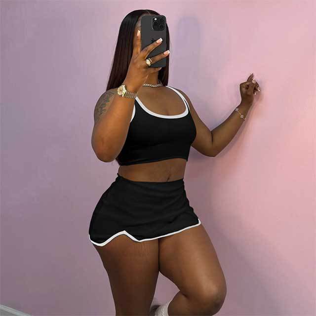 Striped Sleeveless Cropped Top Mini Skirt Set