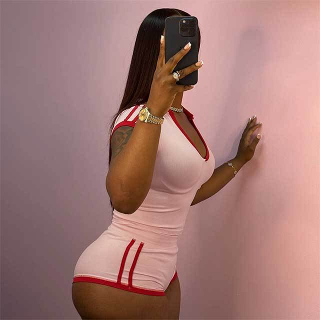 Striped V Neck Slim Fit Short Set 2 Pieces