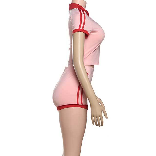 Striped V Neck Slim Fit Short Set 2 Pieces