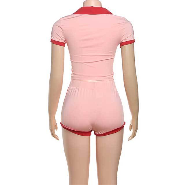 Striped V Neck Slim Fit Short Set 2 Pieces