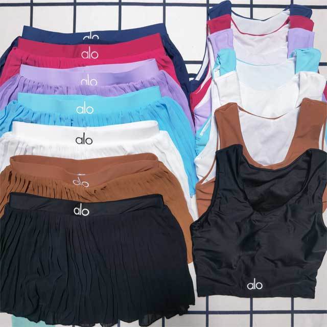 Tennis Wear Sleeveless Tank Top Pleated Mini Skirt Set
