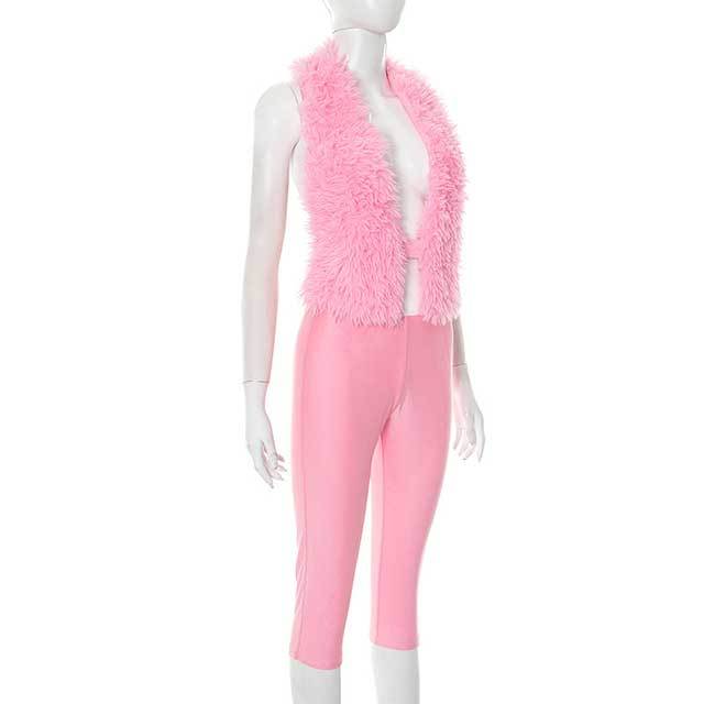 Furry Halter Neck Cropped Top Skinny Midi Pant Set
