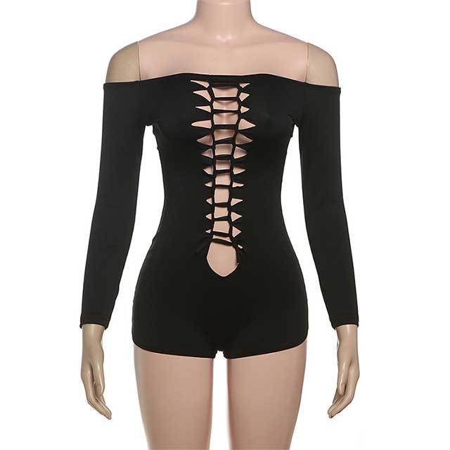 Off Shoulder Hollow Out Skinny Romper