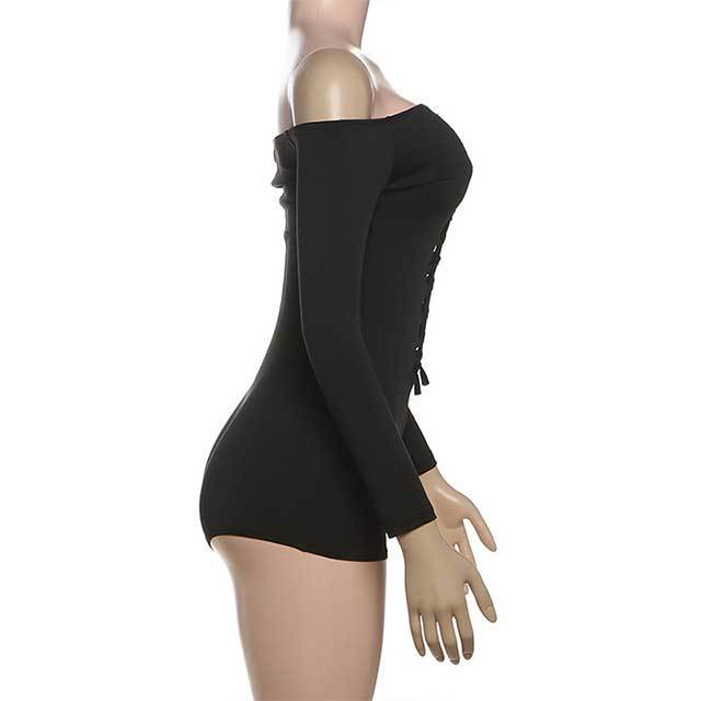 Off Shoulder Hollow Out Skinny Romper