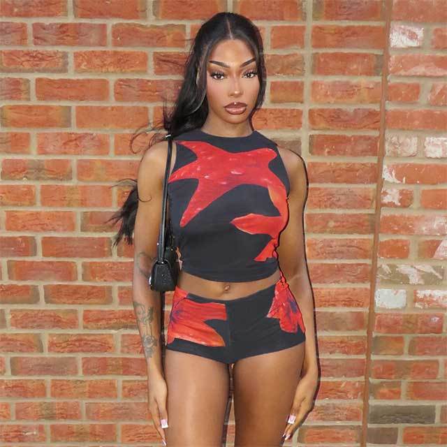 Printed Sleeveless Tank Top Mini Short Set