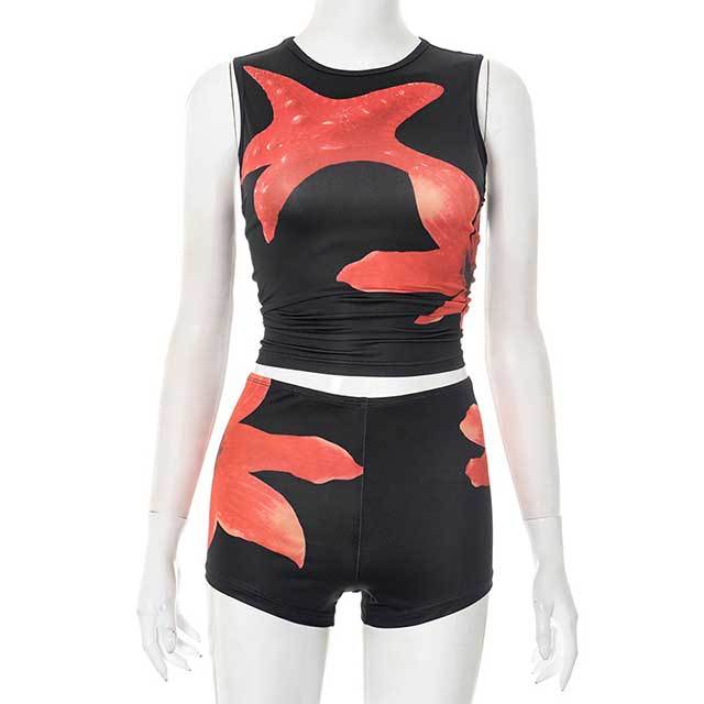 Printed Sleeveless Tank Top Mini Short Set