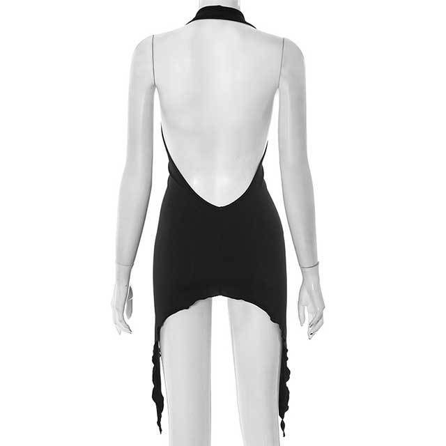 Solid Color Halter Neck Backless Bodycon Dress
