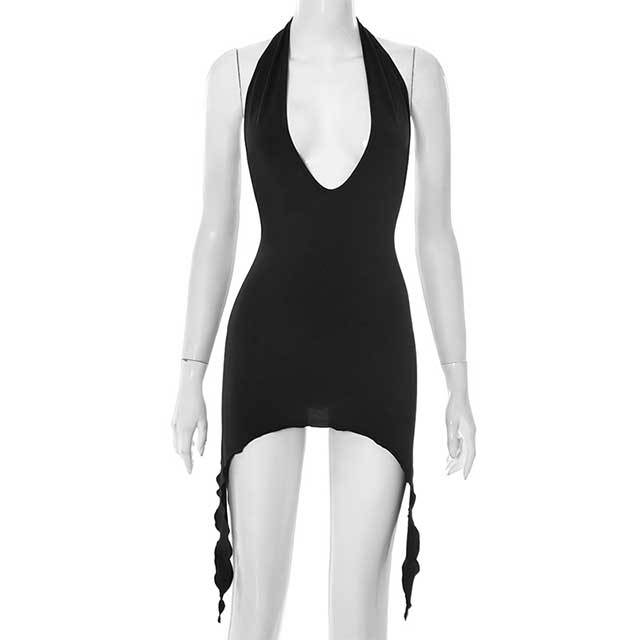 Solid Color Halter Neck Backless Bodycon Dress