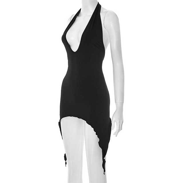 Solid Color Halter Neck Backless Bodycon Dress