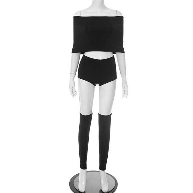Off Shoulder Cropped Top Mini Short Set with Socking 3 Pieces