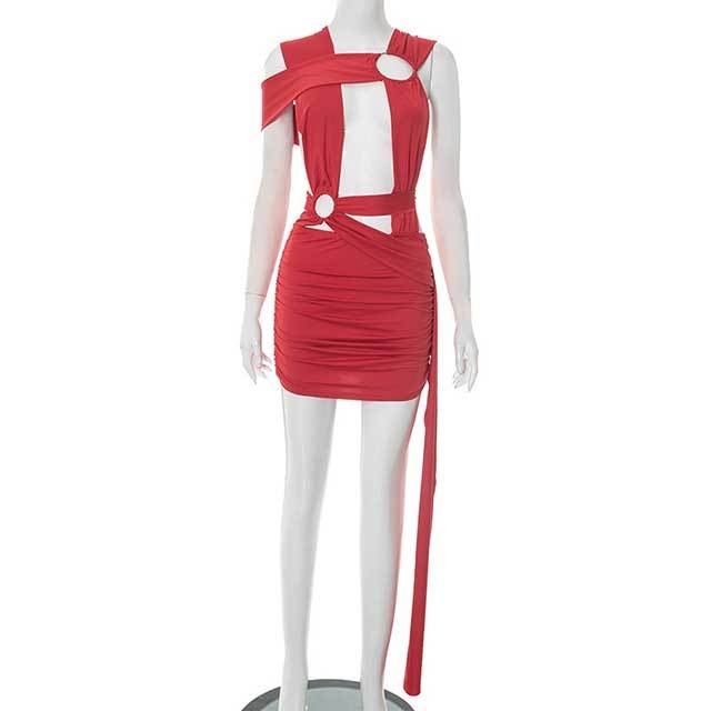 Circular Hollow Cross Tie Ribbon Mini Dress