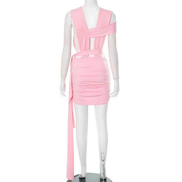 Circular Hollow Cross Tie Ribbon Mini Dress