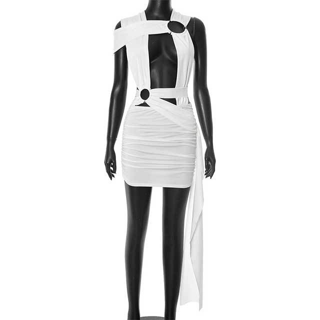 Circular Hollow Cross Tie Ribbon Mini Dress