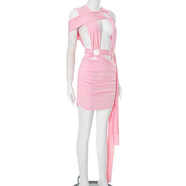 Circular Hollow Cross Tie Ribbon Mini Dress