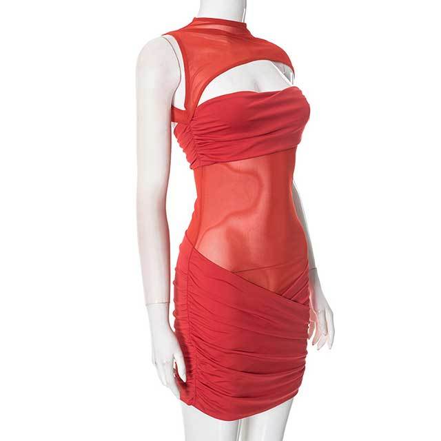 Cut Out Sheer Mesh Bodycon Mini Dress