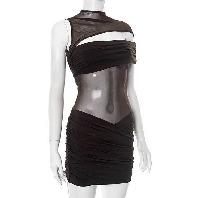 Cut Out Sheer Mesh Bodycon Mini Dress