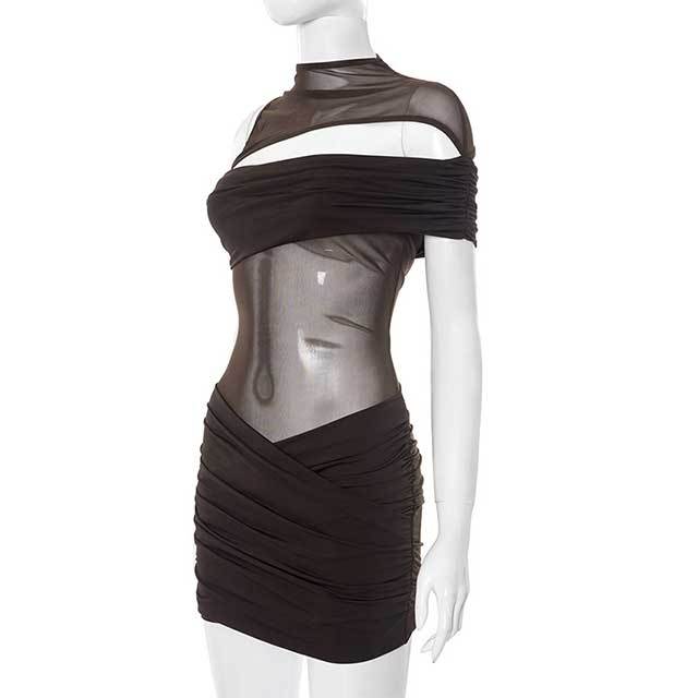Cut Out Sheer Mesh Bodycon Mini Dress
