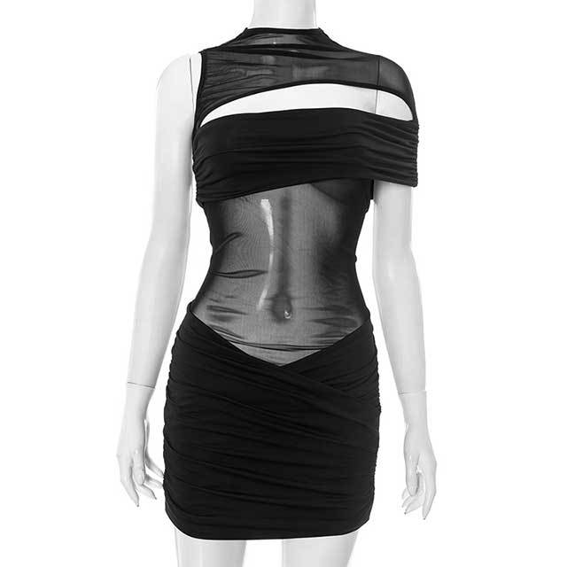 Cut Out Sheer Mesh Bodycon Mini Dress