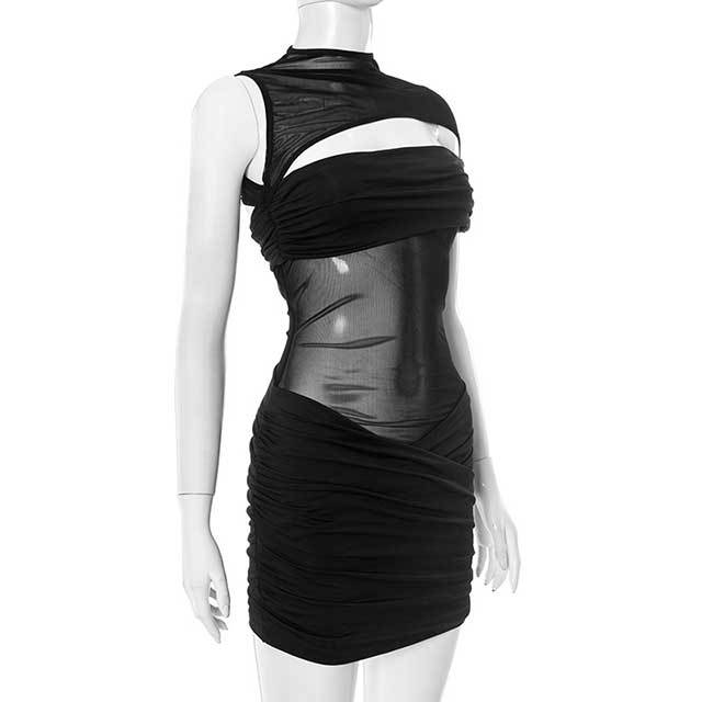 Cut Out Sheer Mesh Bodycon Mini Dress