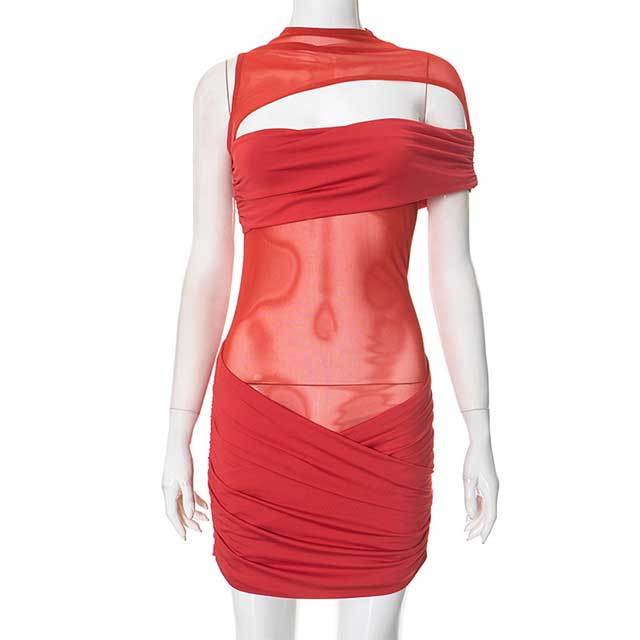 Cut Out Sheer Mesh Bodycon Mini Dress