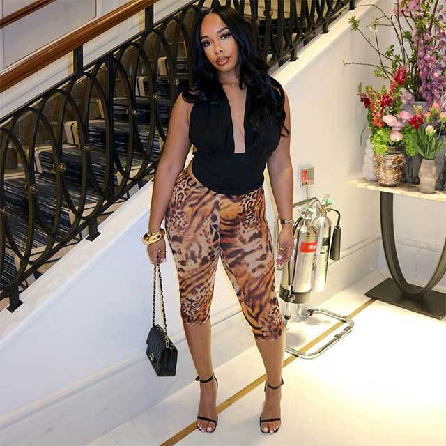 Halter Neck Backless Crop Top Leopard Printed Short Pant Set
