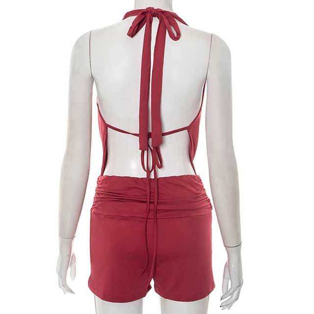 Halter Neck Backless Top Mini Short Set