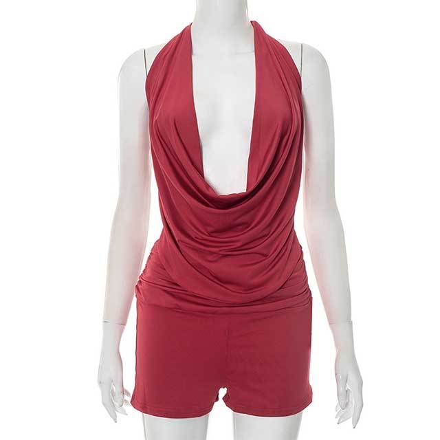 Halter Neck Backless Top Mini Short Set