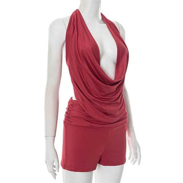 Halter Neck Backless Top Mini Short Set