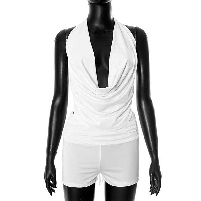 Halter Neck Backless Top Mini Short Set