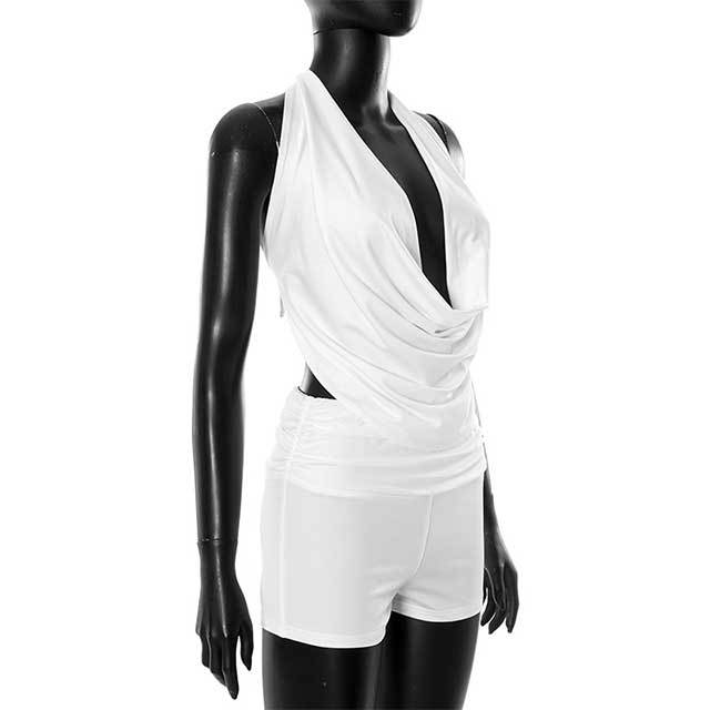 Halter Neck Backless Top Mini Short Set