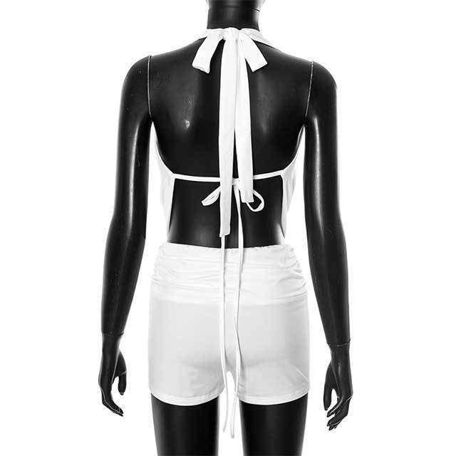 Halter Neck Backless Top Mini Short Set