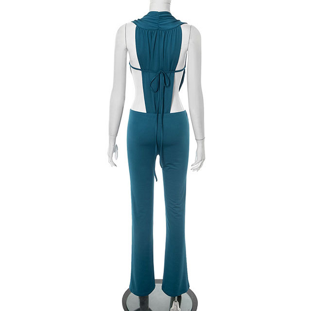 Plunging V Neck Teddies Top Flare Pant Set 2 Pieces