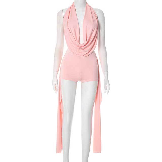 Sleeveless Halter Neck Crop Top Skinny Short Set