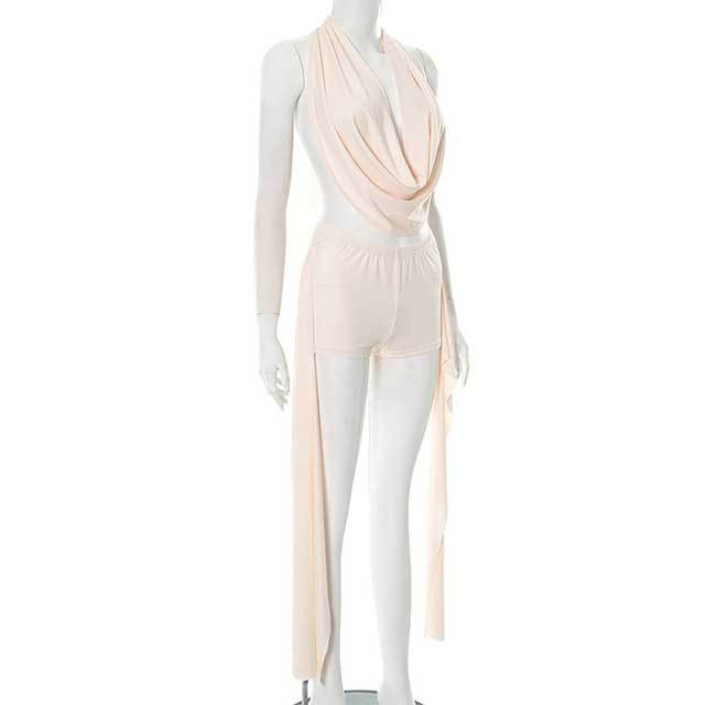 Sleeveless Halter Neck Crop Top Skinny Short Set