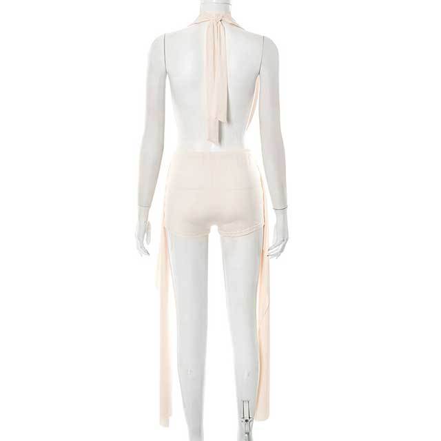Sleeveless Halter Neck Crop Top Skinny Short Set