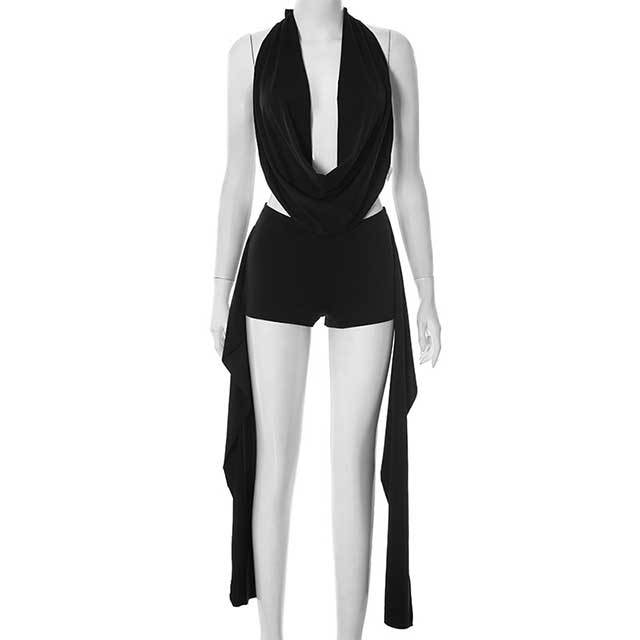 Sleeveless Halter Neck Crop Top Skinny Short Set