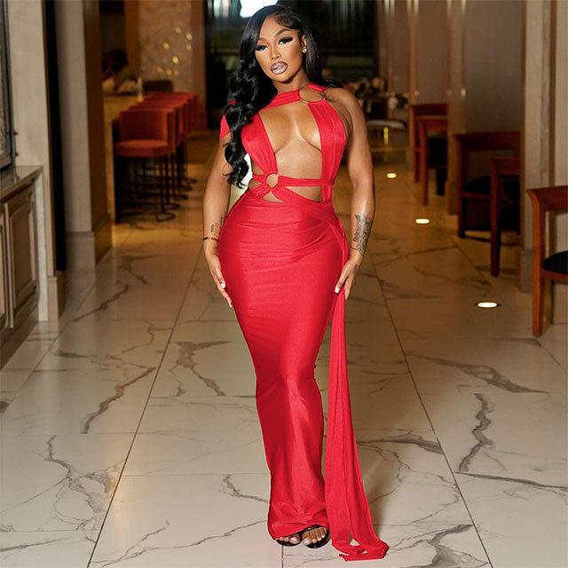 Hollow Out Laced Up Bandage Maxi Dress