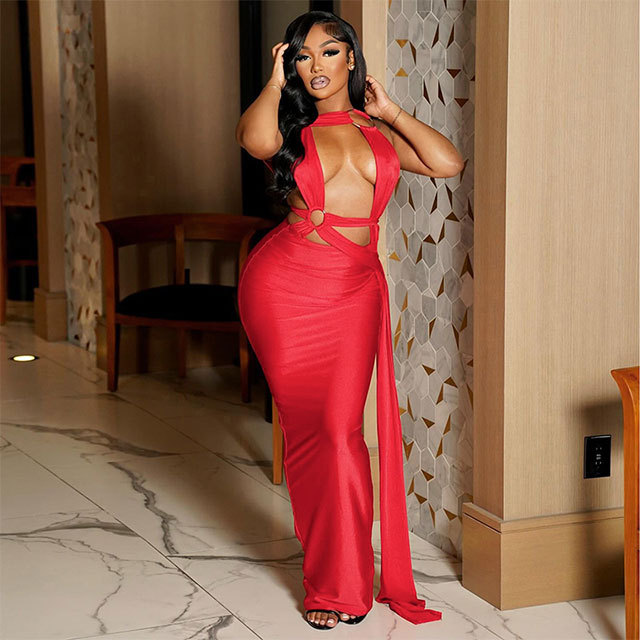 Hollow Out Laced Up Bandage Maxi Dress