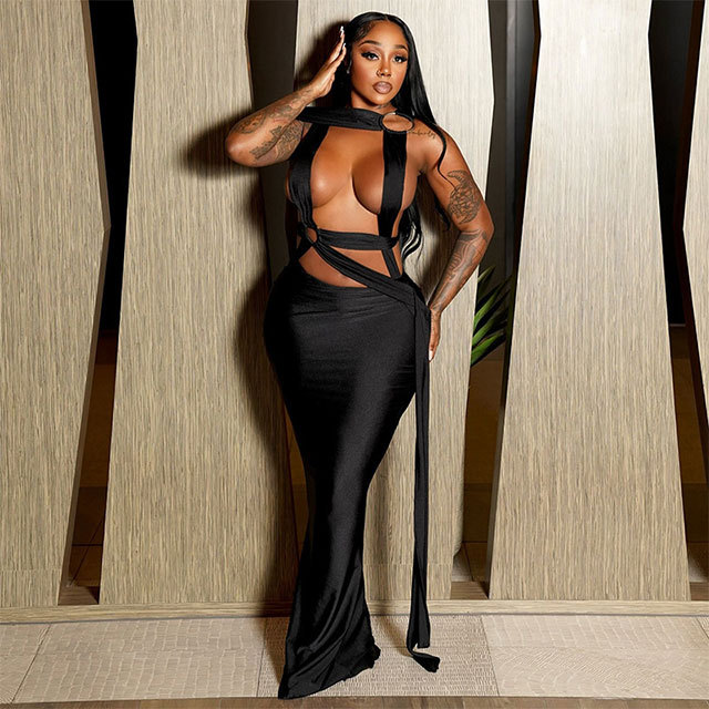 Hollow Out Laced Up Bandage Maxi Dress
