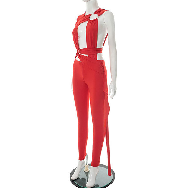 Hollow Out Laced-up Bandage Jumpsuit