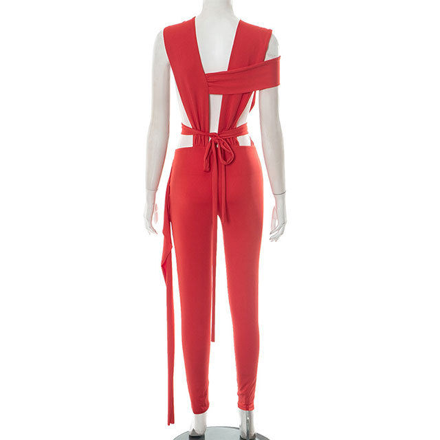 Hollow Out Laced-up Bandage Jumpsuit