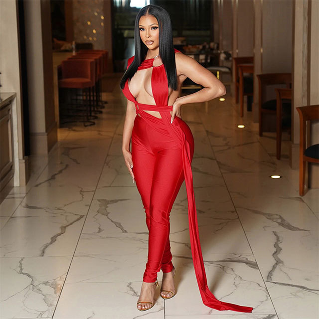 Hollow Out Laced-up Bandage Jumpsuit
