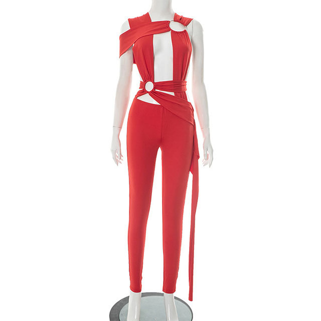 Hollow Out Laced-up Bandage Jumpsuit