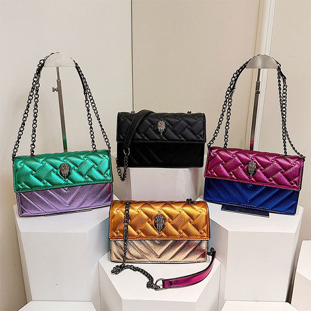 Contrast Color Chains Shoulder Bag