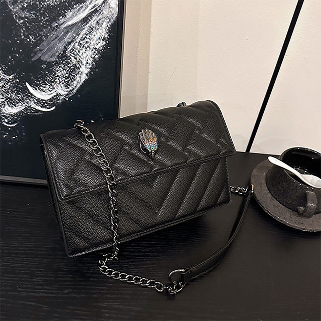 Contrast Color Chains Shoulder Bag