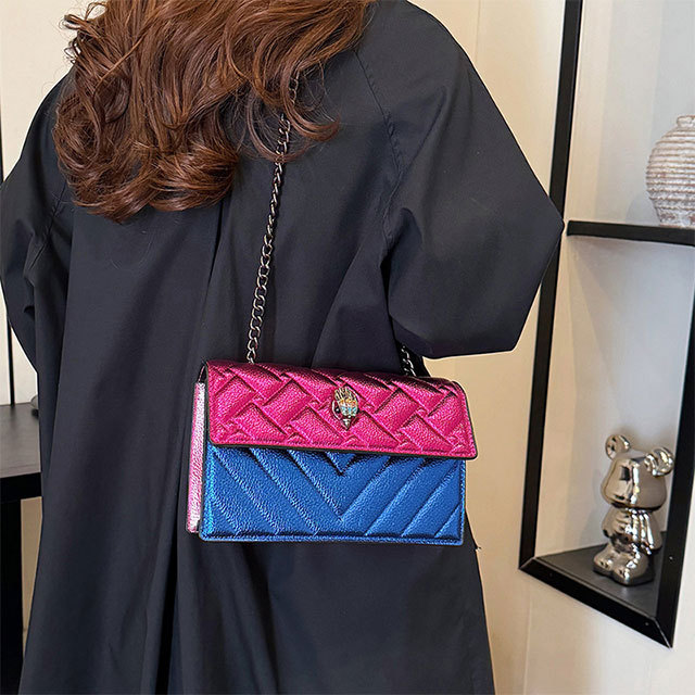 Contrast Color Chains Shoulder Bag