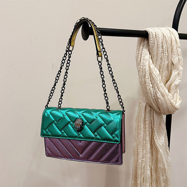 Contrast Color Chains Shoulder Bag