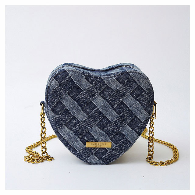 Denim Heart Shaped Chains Crossbody Bag