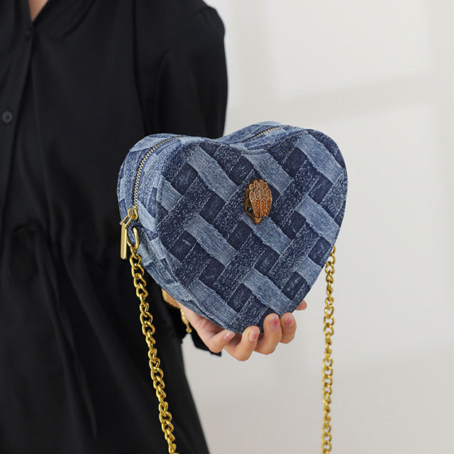 Denim Heart Shaped Chains Crossbody Bag