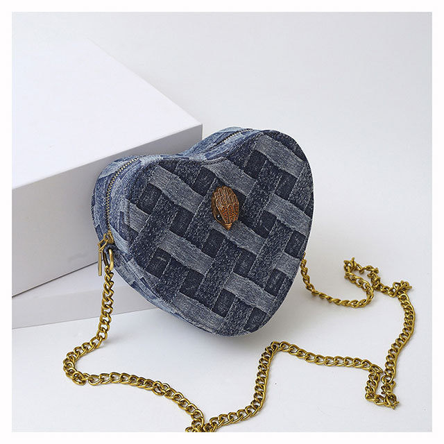 Denim Heart Shaped Chains Crossbody Bag
